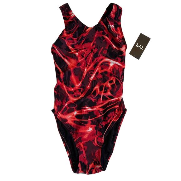 TYR Women's Durafast Lite Maxfit Swimsuit Electro Red Sz 32 /M Colorful Athletic - Picture 1 of 8